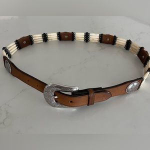 Tony Lama Native Son Bone Belt Genuine Leather with bone, beads, conchos sz 32